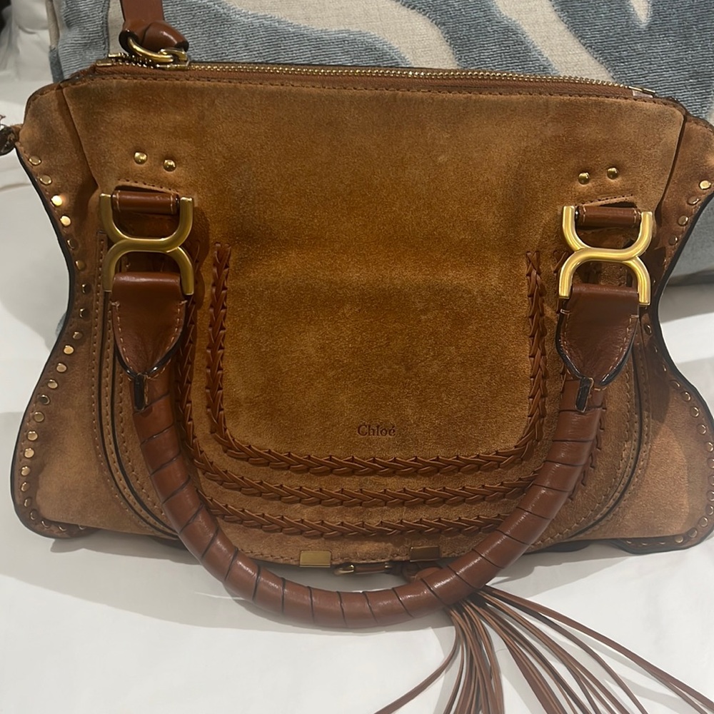 RARE Limited Edition Chloe Suede Studded Tassel Marcie Brown Double Carry Bag